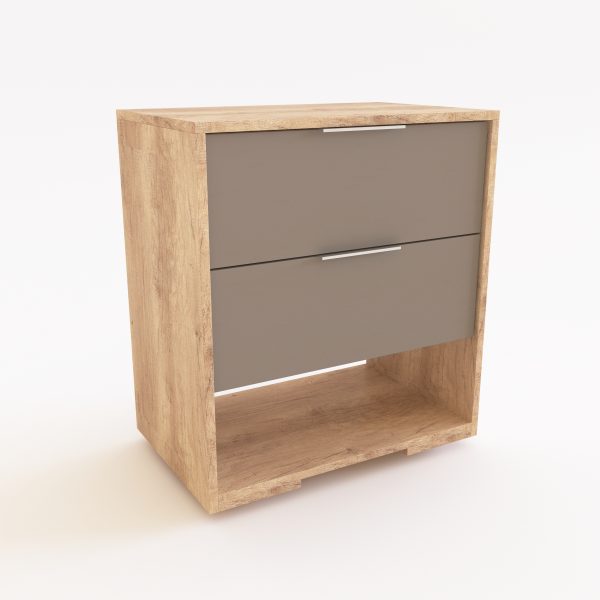 DLDO1-MESA DE LUZ DUO 2 CAJONES CON NICHO INFERIOR.MANIJ  ALU. MELAM TOUCH 15